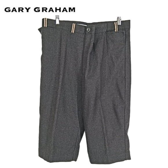 Gary Graham Pants - GARY GRAHAM Gray Merino Wool Fold Over Waist Leather Trim Avant Garde Pants 6